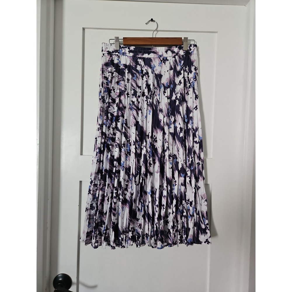 Time and Tru Pleated Midi Skirt Purple Blue Abstract Print Size M (8-10)